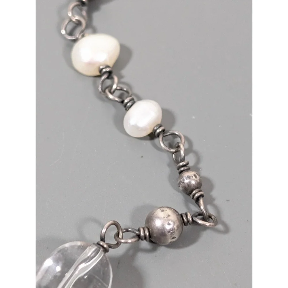 Silpada Retired 925 Clear Rock Crystal White Pearl‎ Necklace 18 in - Picture 4 of 11